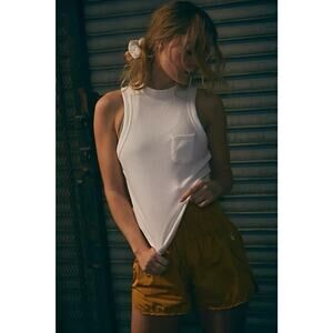 FREE PEOPLE MOVEMENT Wishful Ribbed Pocket Tank White Size Small